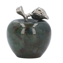 Figurine de pomme en cristal de pierre polie et lisse, pierre de guérison, décoration d'intérieur avec feuille en alliage, améthyste naturelle