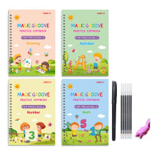 Kids Handwriting Workbook Magic Writing Paste Enabled Grooved Practice Book with Pen Grip Helper Spiral Bound Thickened Beige Paper for Ages 3-8