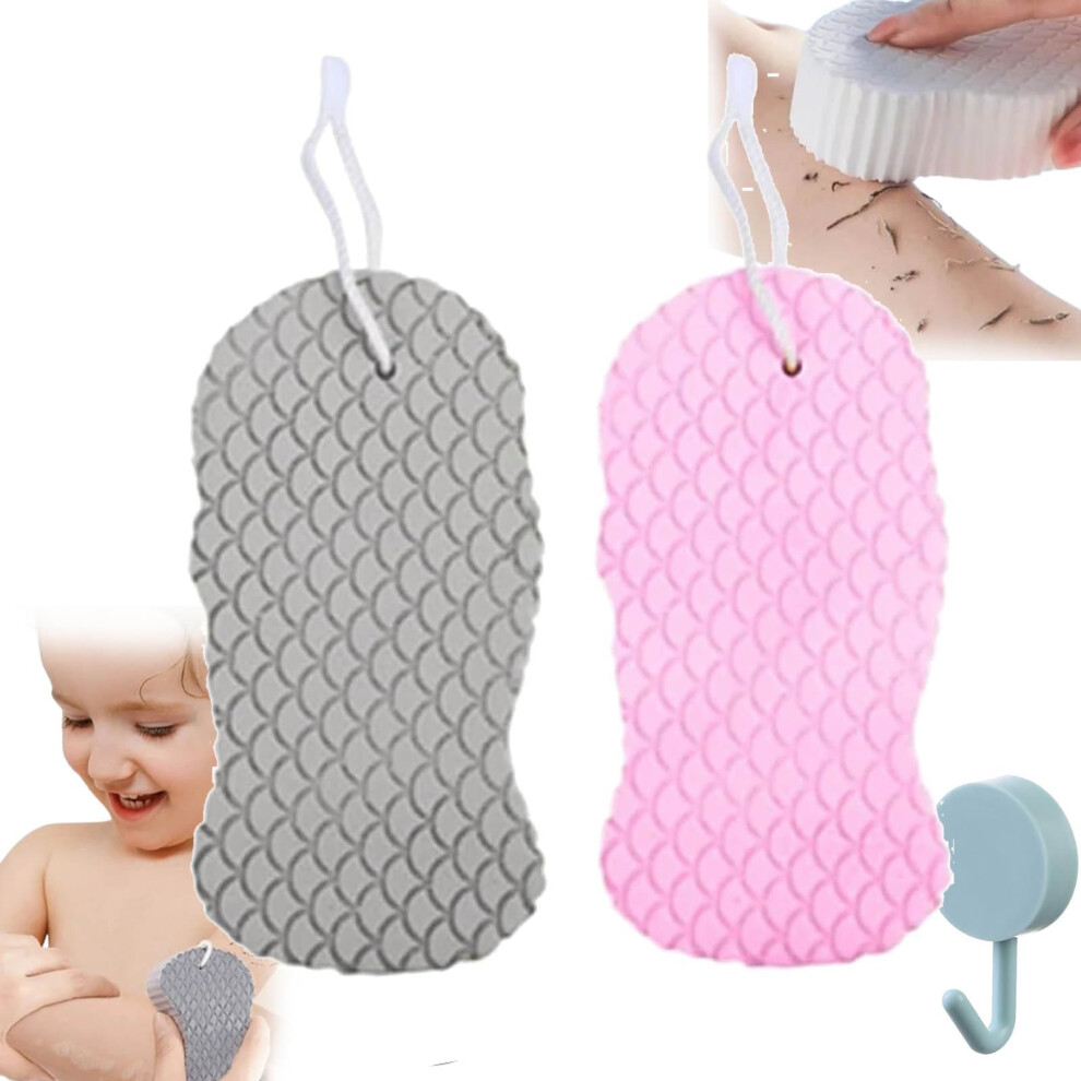 Gray/Pink Exfoliating Bath Sponge Set For Deep Cleansing And Radiant Skin, 2Pcs And Reusable