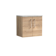 Balterley Level 600mm Wall Hung 2 Door Vanity Unit with Laminate Worktop for Compact Natural-Wood Bathroom Storage - Bleached Oak