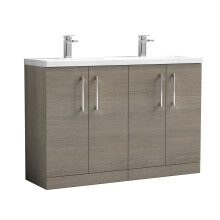 Balterley Level 1200mm Floor Standing 4 Door Double Basin Vanity Unit for Modern Bathroom Storage - Solace Oak