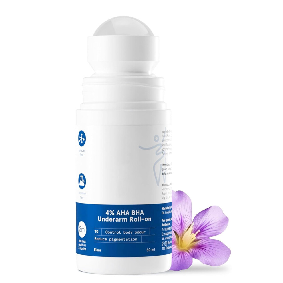Underarm RollOn Deodorant with AHA BHA Brightening, Odour Control, Alcohol and Aluminium , 50ml