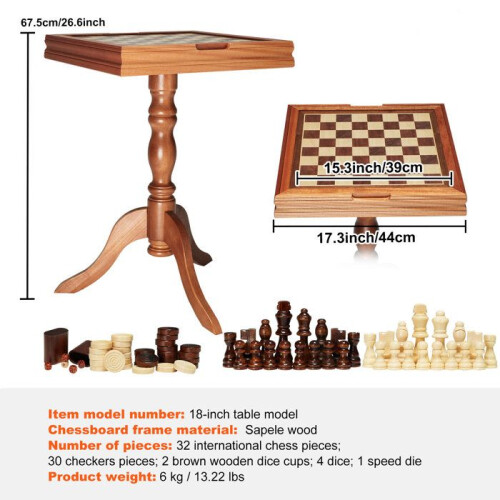Conjunto de jogos - DUOKU - 3 em 1 - Tabuleiro de xadrez em Madeira de Sapele - 18 polegadas - Interior 1