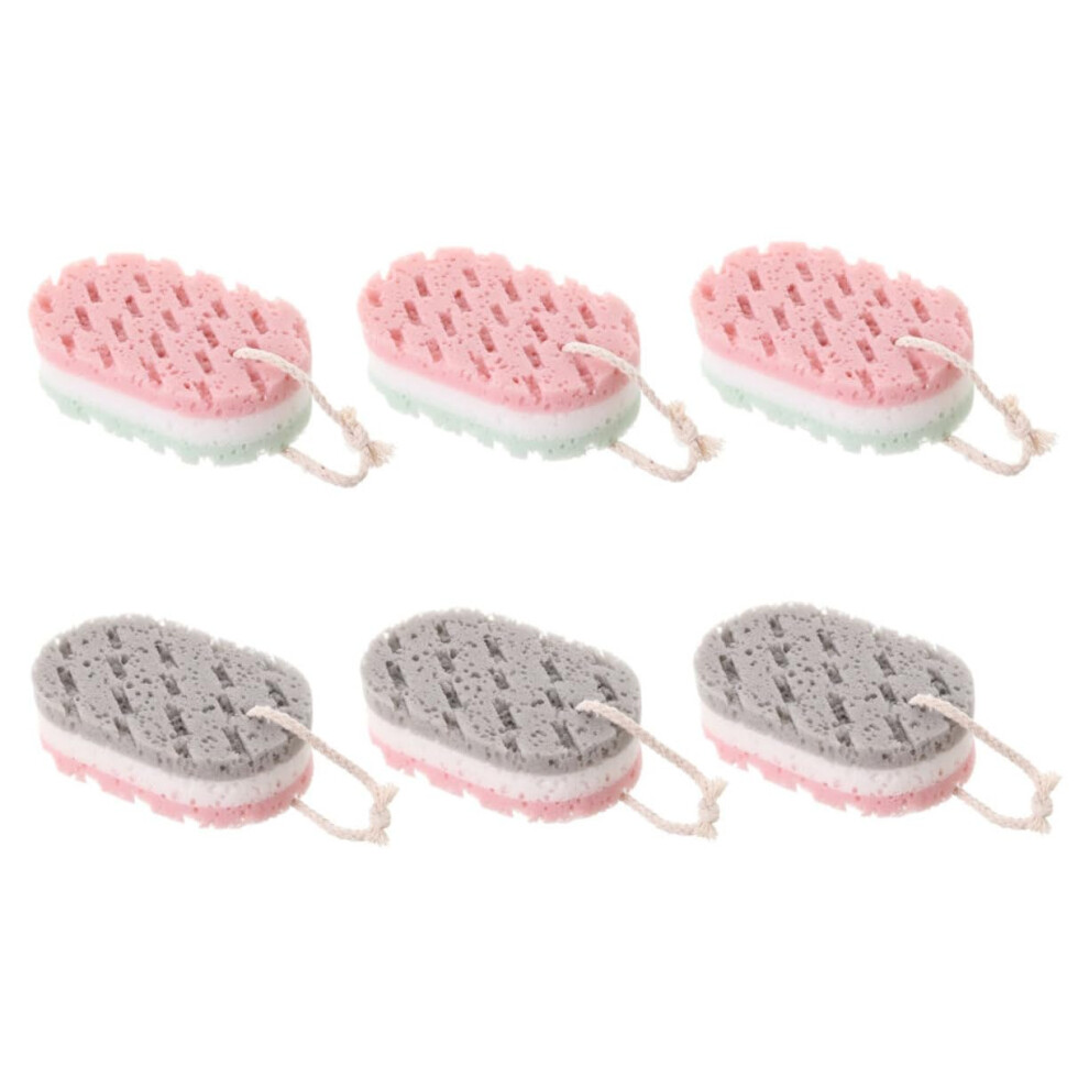 Green/White Exfoliating Bath Sponge Set, Dualsided Body Scrubber With Gentle Massage Texture For Deep Cleaning, And 6Pcs