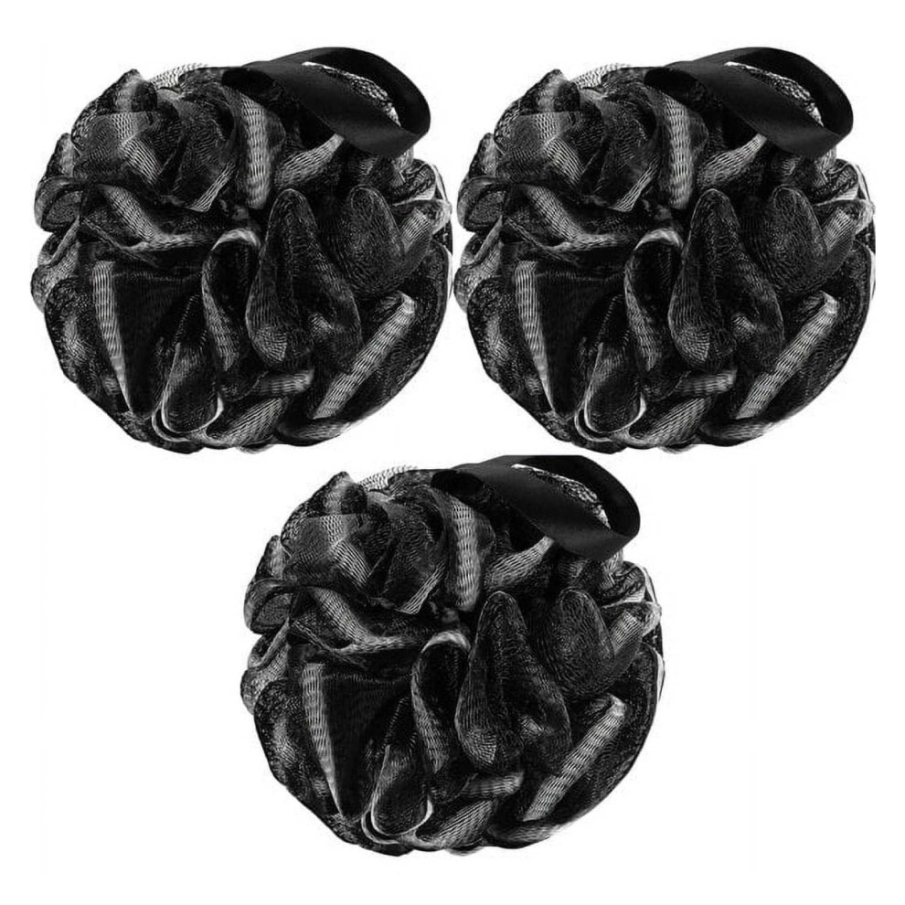 Shower Loofah Bath Pouf 3Pack with Activated Charcoal, Exfoliating Mesh Sponge for Silky Skin