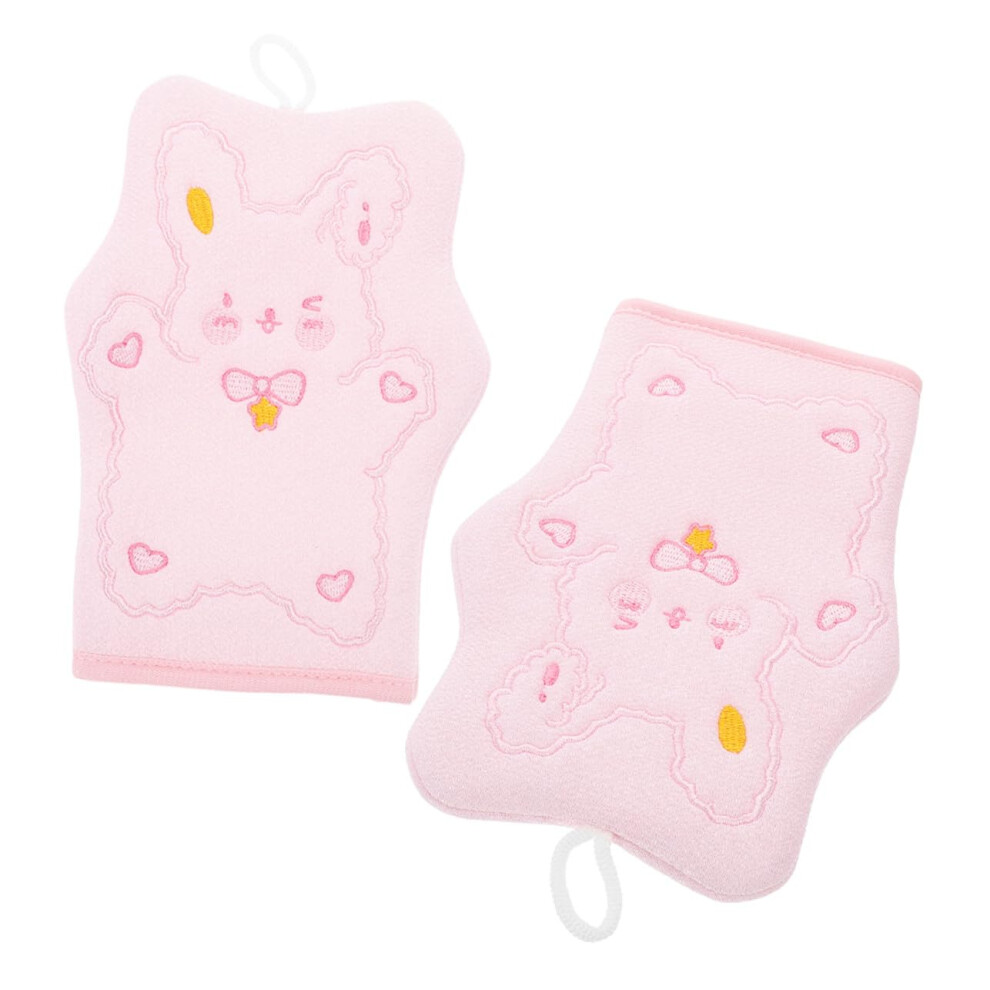 2pcs Deep Exfoliating Bath Mitts with Rabbit Embroidery Viscose Cotton Body Scrubber Gloves for Adults