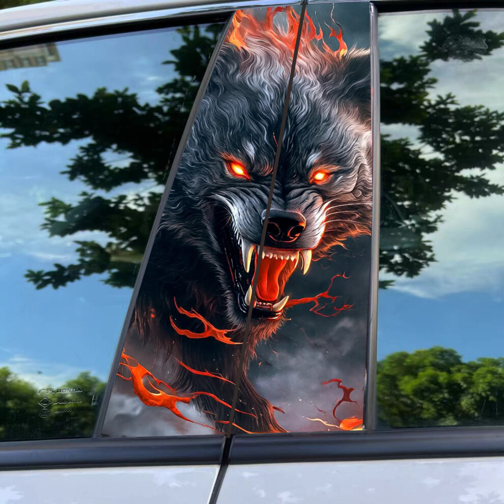(Wolf 1) 2Pcs Car Center Pillar Sticker Car Door Pillar Decals Wolf Engulfed In Sticker Black 4069369311222