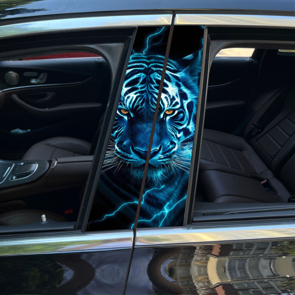 (Tiger 4) Car Center Pillar Sticker Car Door Pillar Decals Wolf Engulfed In Sticker Black 4069369306853