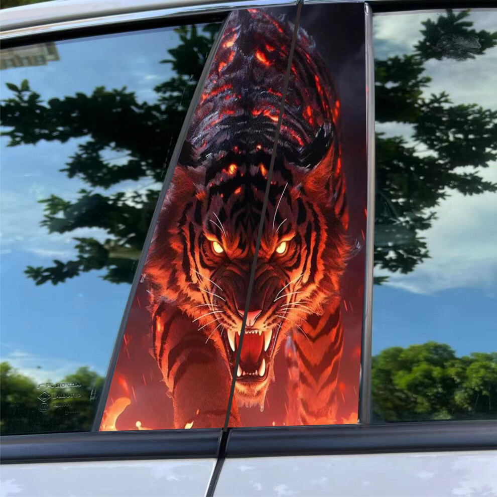 (Tiger 1) 2Pcs Car Center Pillar Sticker Car Door Pillar Decals Wolf Engulfed In Sticker Black 4069369311178