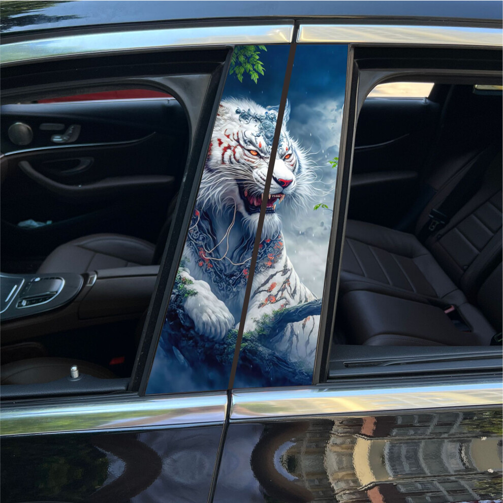 (Tiger 3) Car Center Pillar Sticker Car Door Pillar Decals Wolf Engulfed In Sticker Black 4069369306846