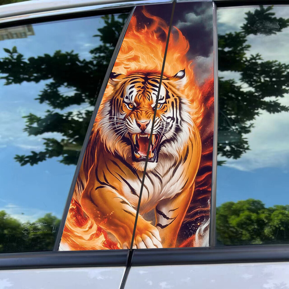 (Tiger 2) Car Center Pillar Sticker Car Door Pillar Decals Wolf Engulfed In Sticker Black 4069369306839