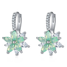 Hypoallergenic Drop Earrings for Women, Flower Dangle Earrings with Marquise Cut CZ 18K White Gold Plated Leverback Hoop Earrings, Floral Jewelry for