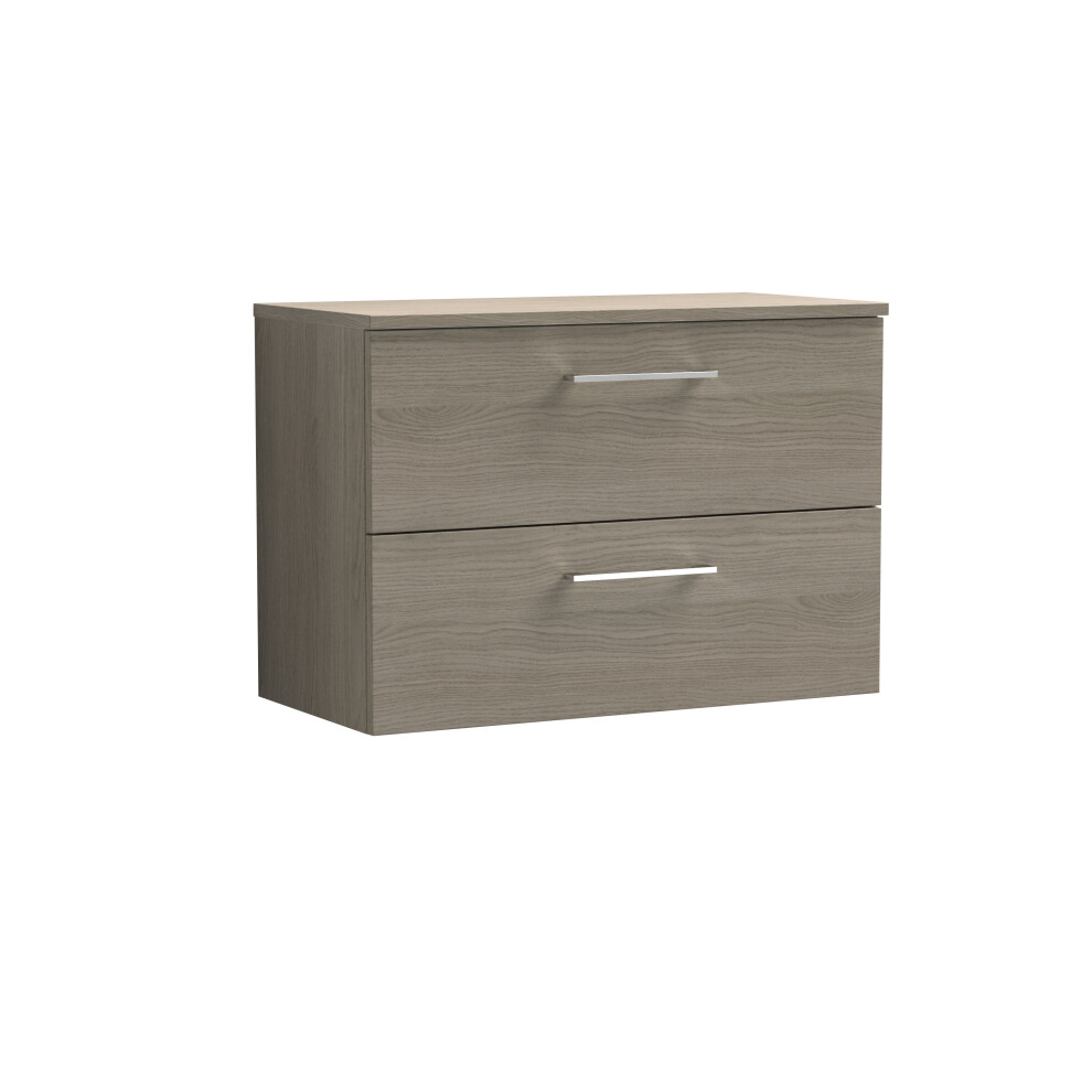 Balterley Level Modern Bathroom 800Mm Wall Hung 2 Soft Close Drawer Vanity Unit With Worktop, 539 X 805 X 390Mm, Solace Oak