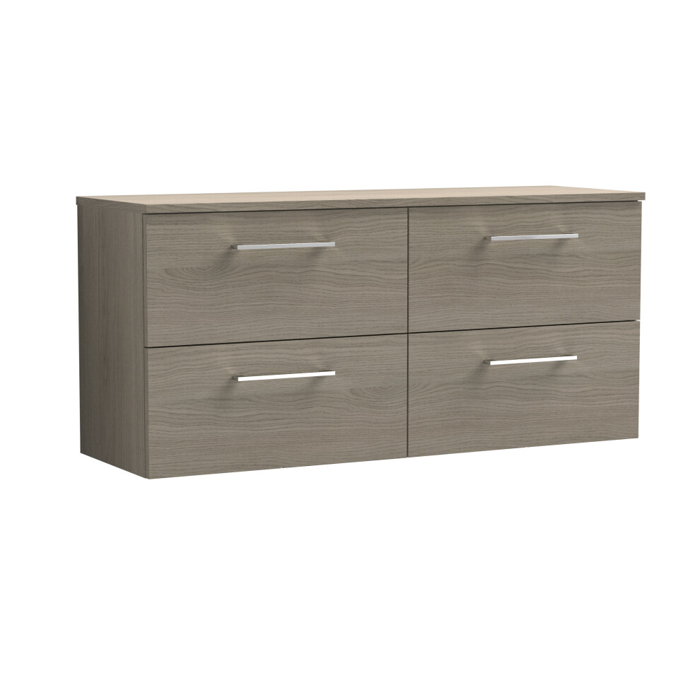 Balterley Level Modern Bathroom 1200Mm Wall Hung 4 Soft Close Drawer Vanity Unit With Worktop, 557 X 1205 X 390Mm, Solace Oak