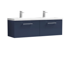 Balterley Level 1200mm Wall Hung 2 Drawer Vanity Unit with Double Basin for Modern Bathroom Storage - Midnight Blue
