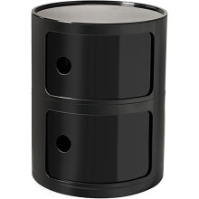 Round Bedside Table with Drawers, Modern Plastic Side Cabinet with Sliding Door for Bedroom or Living Room, 2 Tier Black