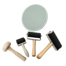 5pcs Block Printing Tools with Rubber and Wooden Rollers for DIY Art Craft, Ergonomic Grip