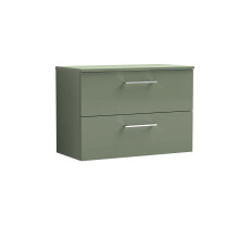 Balterley Level Modern Bathroom 2 Soft Close Drawer Wall Hung Vanity Unit with Worktop, Satin Green, 800 mm