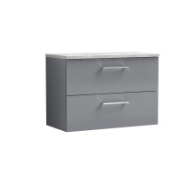 Balterley Level 800mm Wall Hung 2 Drawer Vanity Unit with Laminate Worktop for Stylish Compact Bathroom Storage - Satin Grey