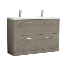 Balterley Level 1200 mm Floor Standing 4-Drawer Vanity Unit with Double Basin for Modern Bathroom Storage - Solace Oak
