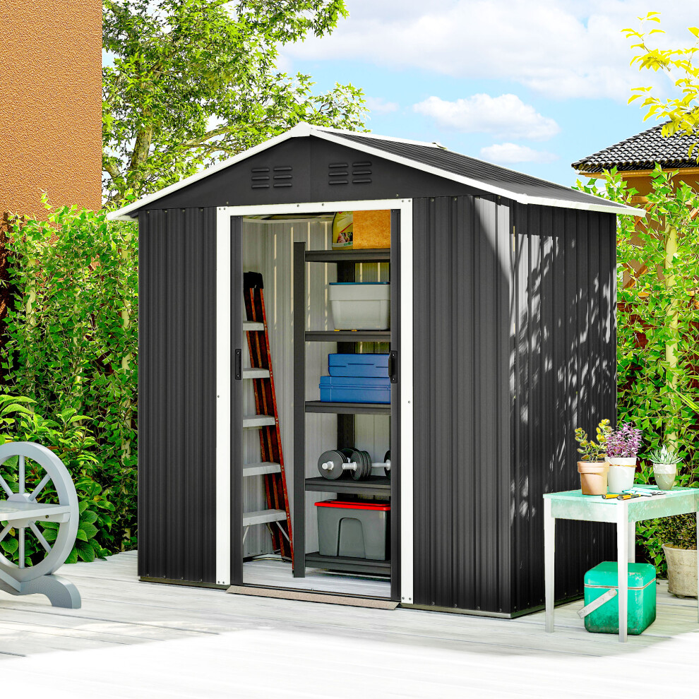 New Outsunny 6.5X3.5ft Metal Garden Shed For Garden, Dark/Grey