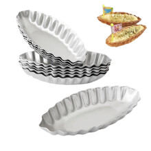 10pcs Reusable Aluminum Egg Tart Molds Boat Shape Mini Tart Pans with Fluted Edge for Quiche
