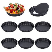 Set of 8 NonStick Tart Moulds with Removable Bottom, 10 cm Round Fluted Mini Quiche Pans