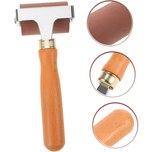 Printmaking Roller with Smooth Ink Distribution, Rubber Brayer with Ergonomic Wood Handle for DIY 1