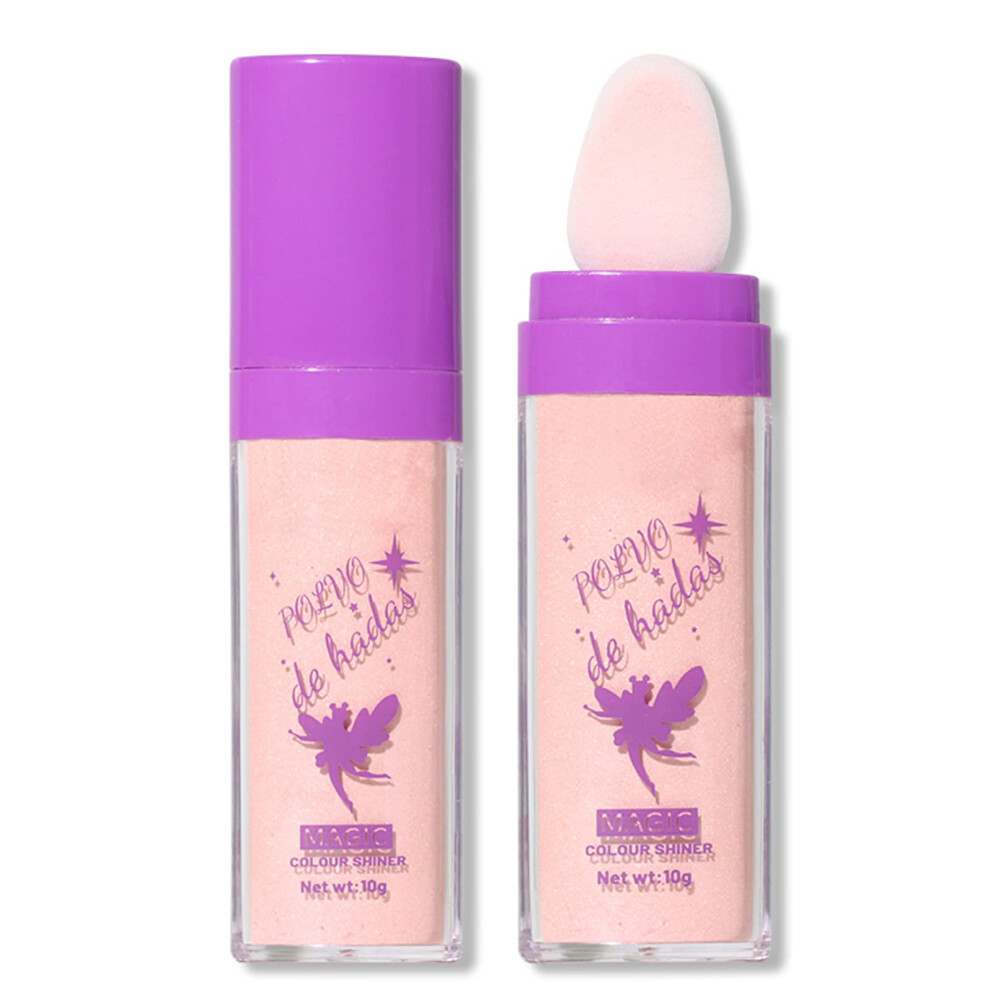 Pink Fairy Highlighter Powder With Sponge Applicator, Longlasting Body Shimmer For Face And Hair