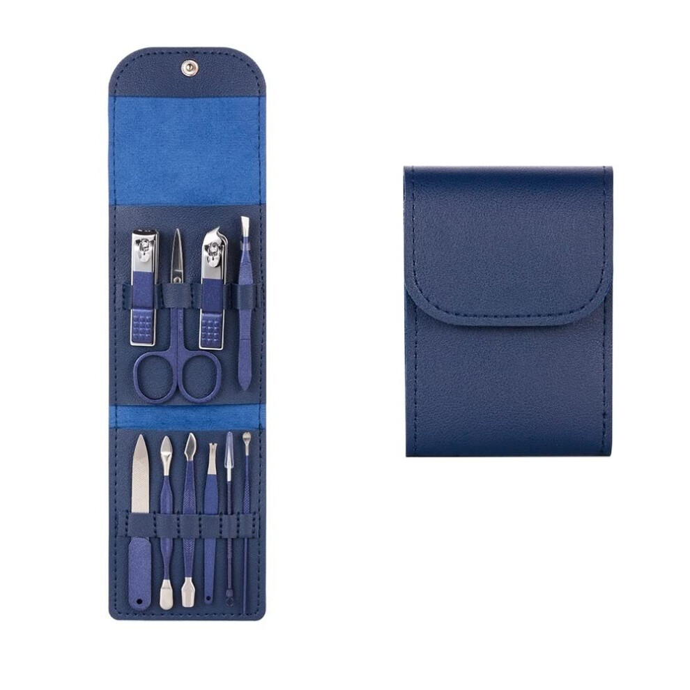 Professional Stainless Steel Manicure Pedicure Set with 10 Piece Blue AllinOne Grooming Kit
