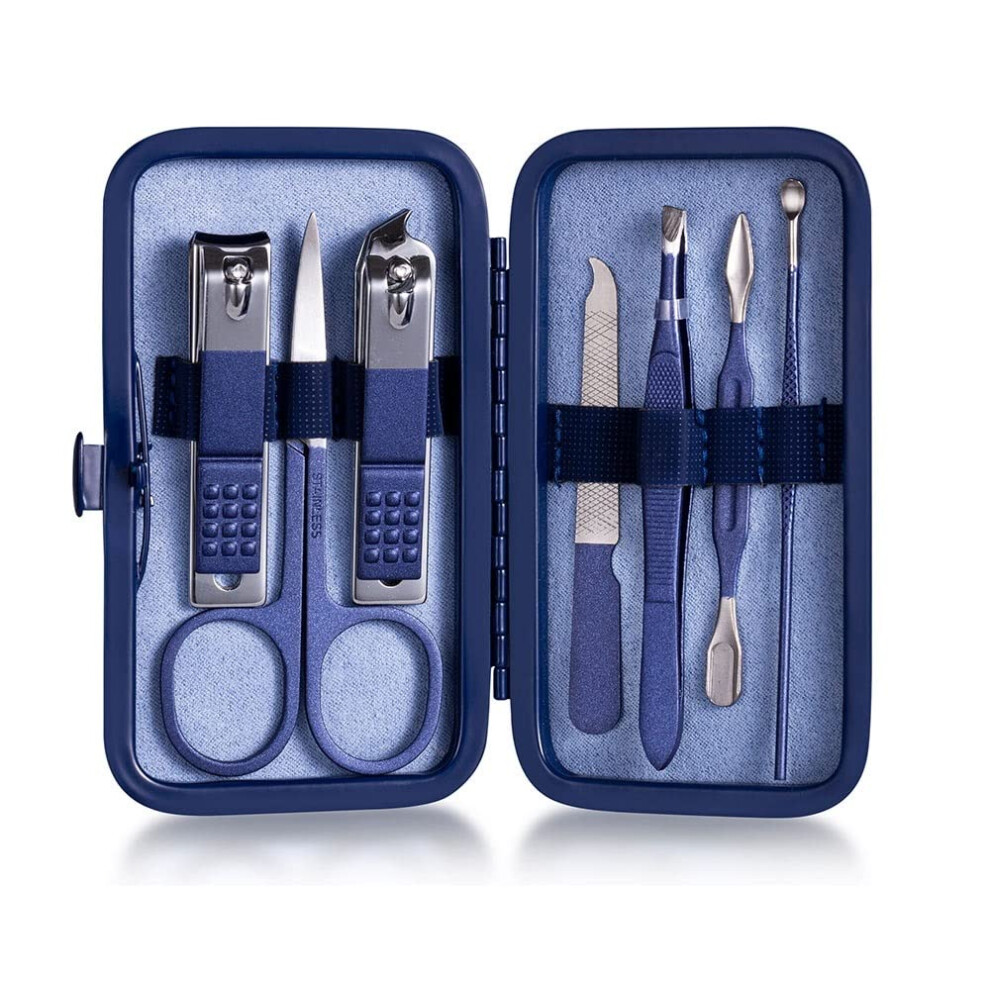 7 Piece Stainless Steel Manicure Pedicure Set with Compact Travel Case for Precision Nail Care