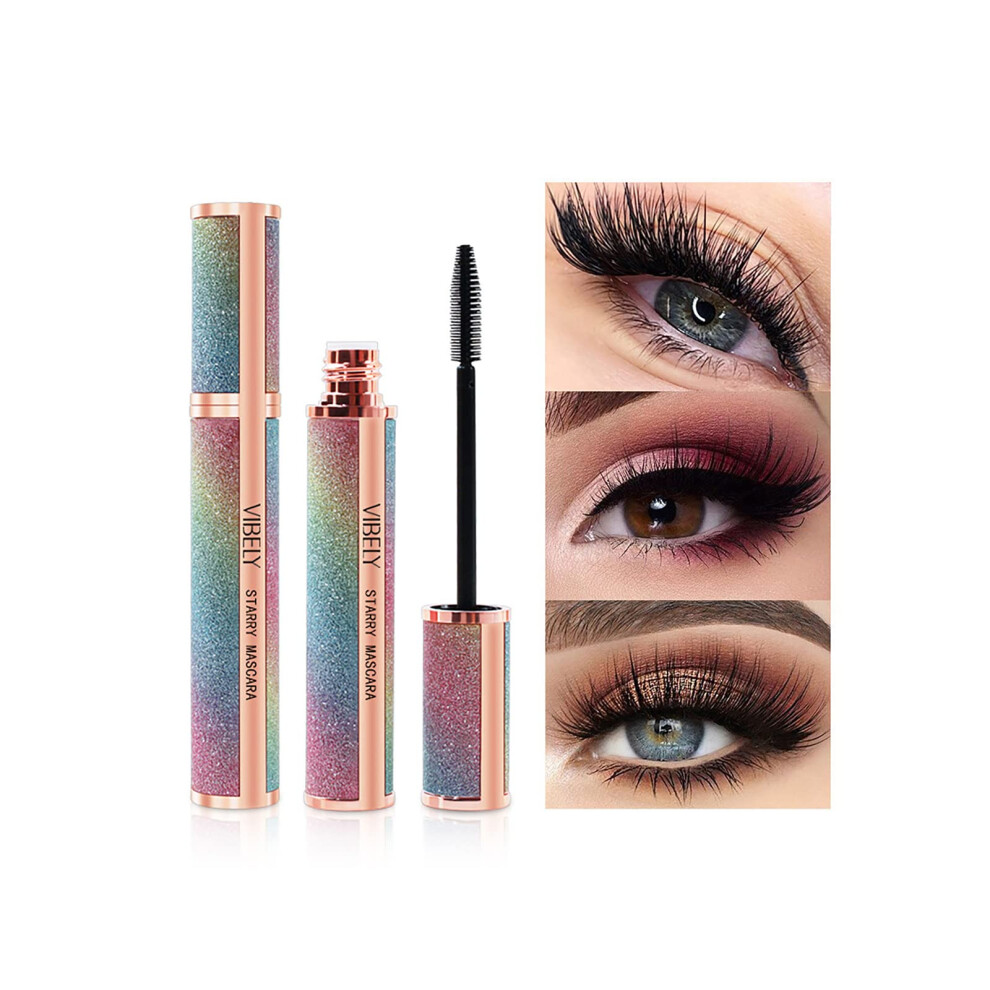 Black Lengthening Volumizing Mascara With 4D Silk Fibers Smudge Proof Long Lasting Washable Formula