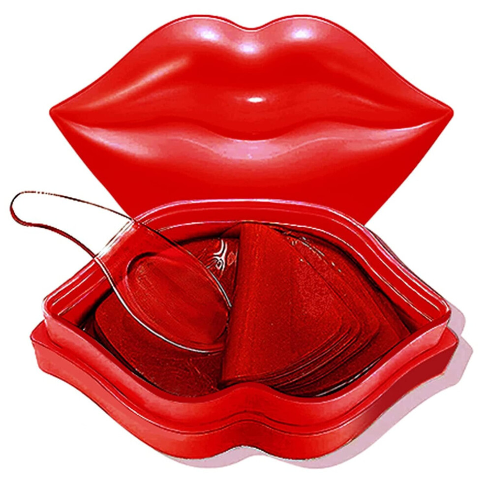 Red 20Pcs Collagen Lip Mask Deep Hydration Overnight For Dry Cracked Lips Antiwrinkle