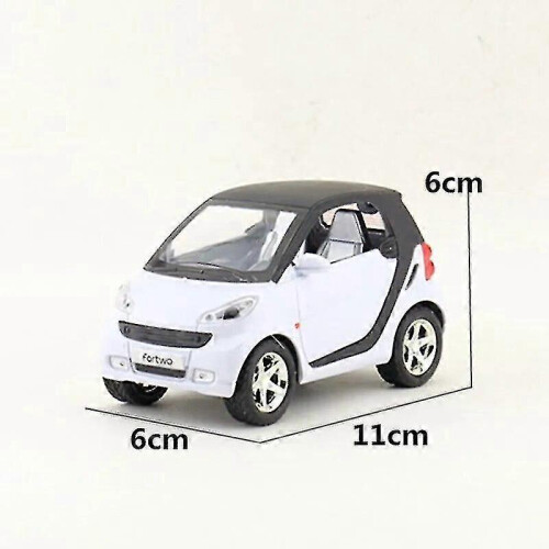(WHITE)1:32 Scale Diecast Toy Model Smart Fortwo Car Pull Back Doors Openable Sound & Light Car Educational Collection Gift Small 2