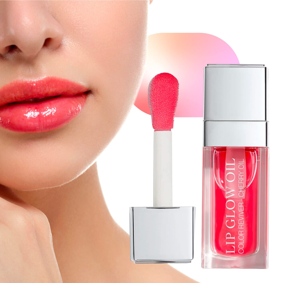 Hydrating Lip Oil Gloss with Plumping Moisturizing Clear Tint for Deep Glossy Shine Cherry