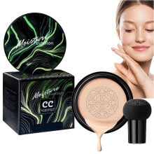 CC Cream Air Cushion Foundation with Mushroom Sponge, Flawless LongLasting Matte Ivory Coverage