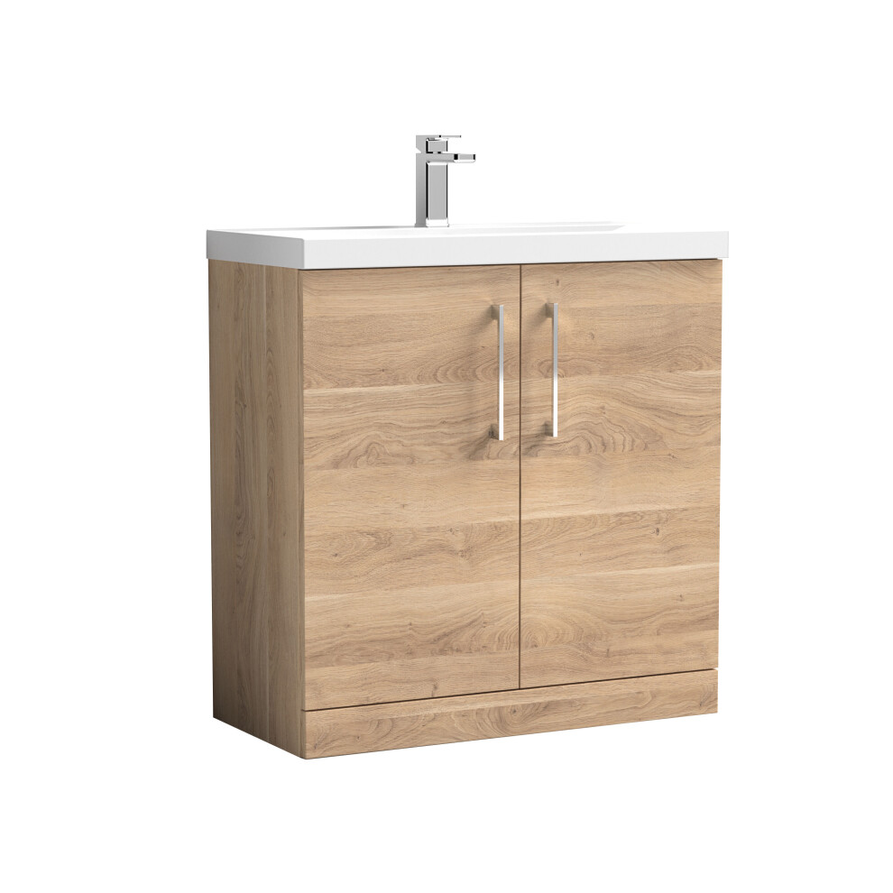Balterley Level Contemporary Bathroom Floor Standing 2-Door Vanity & Basin, Bleached Oak, 800Mm Brown