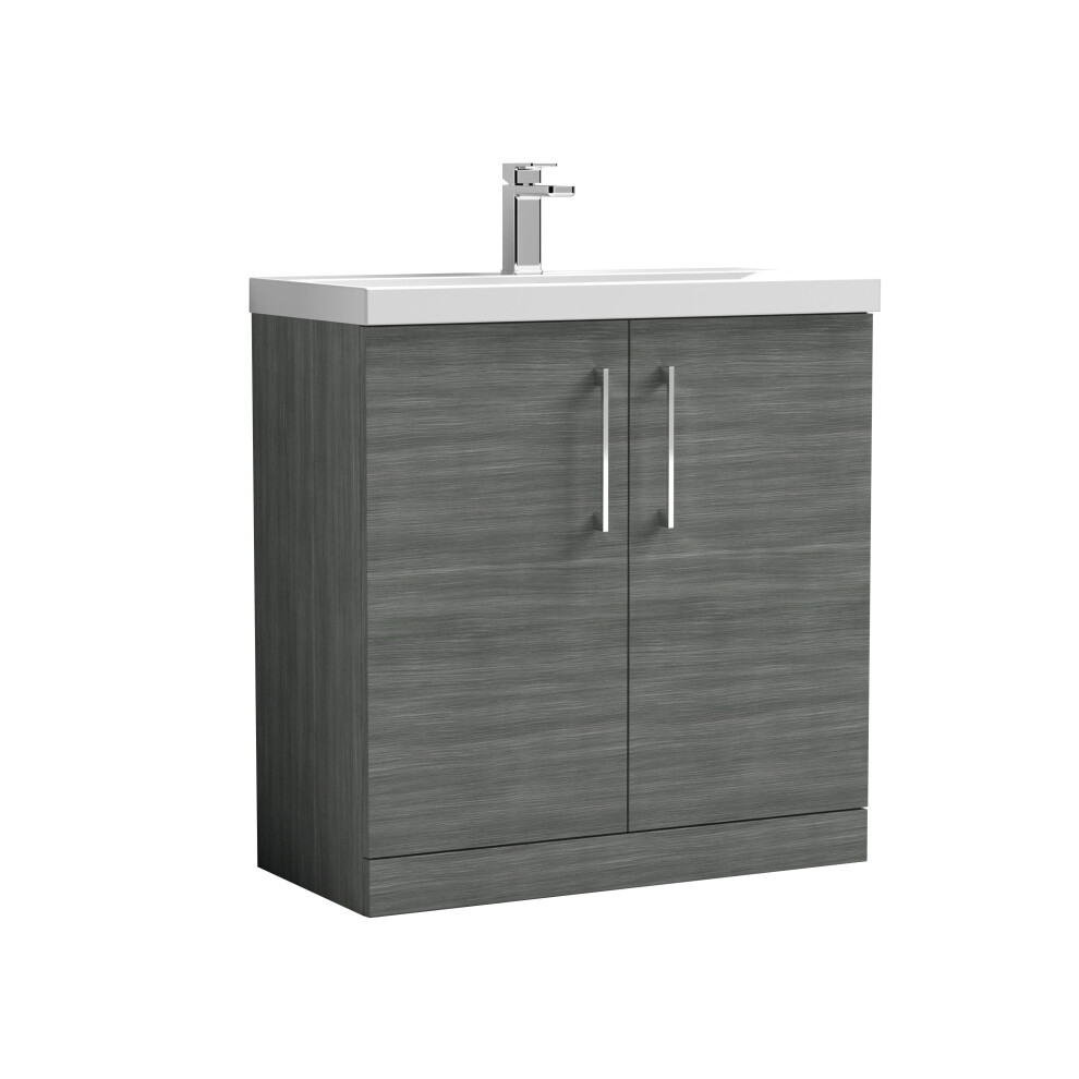 Balterley Level Contemporary Bathroom Floor Standing 2-Door Vanity & Thin-Edge Basin, Anthracite, 800Mm