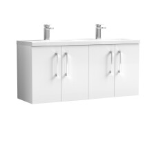 Balterley Level 1200mm Wall Hung 4 Door Double Basin Vanity Unit for Modern Bathroom Storage - Gloss White