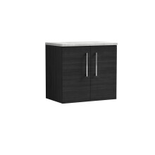 Balterley Level 600mm Wall Hung 2 Door Vanity Unit with Laminate Worktop for Modern Bathroom Storage - Charcoal Black