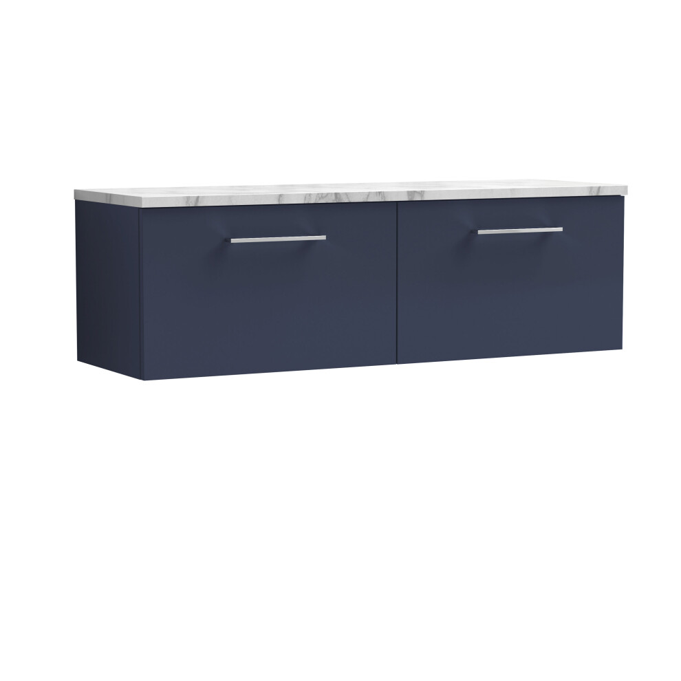 Balterley Level 1200Mm Wall Hung 2 Drawer Vanity Unit & Laminate Worktop For Spacious Modern Bathroom Storage - Midnight Blue