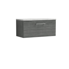 Balterley Level 800mm Wall Hung Single Drawer Vanity Unit with Laminate Worktop for Modern Bathroom Storage - Anthracite Woodgrain