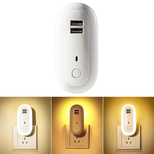 Wandsteck-Nachtlicht mit 2 USB-Anschlüssen, einstellbare Helligkeit