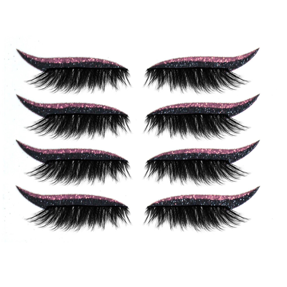 Purple Reusable Eyelashes With Glitter Eyeliner Stickers, Waterproof 3D Lash Effect,