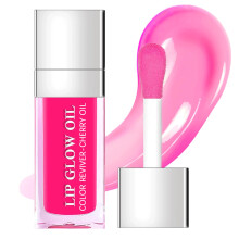 Hydrating Plumping Lip Oil Gloss with Raspberry Tint, Long Lasting NonSticky Nourishing Shine