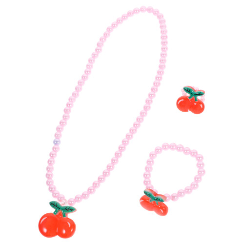 6Stk Kinder Halskette Mit Perlen Kirschanhänger, , Pink