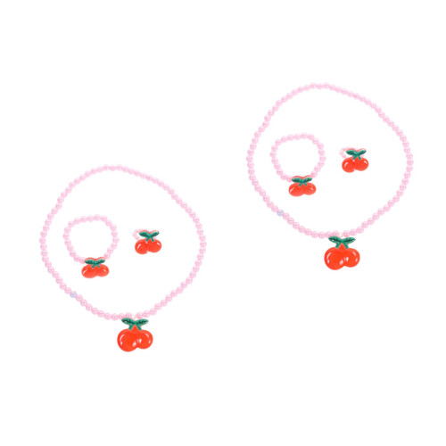 6Stk Kinder Halskette Mit Perlen Kirschanhänger, , Pink 1