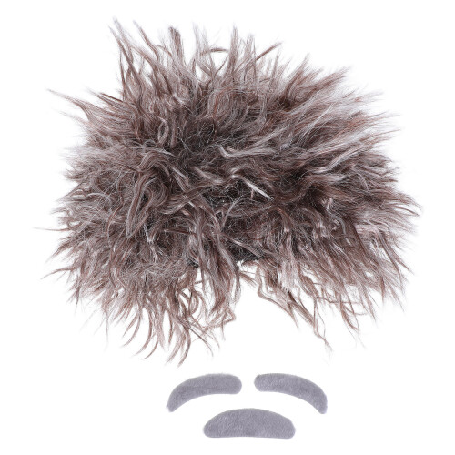 3Sets Scientist Costume Wig Set Light Brown Fake Beard Mustache 1