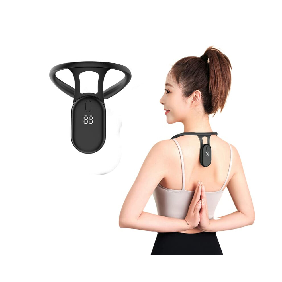 Black Smart Strapless Posture Corrector With Lcd Reminder And Rechargeable Vibration Trainer