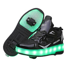 LED Roller Skate Shoes with Retractable Wheels, LightUp Design, Breathable Sneakers Black 29 EU